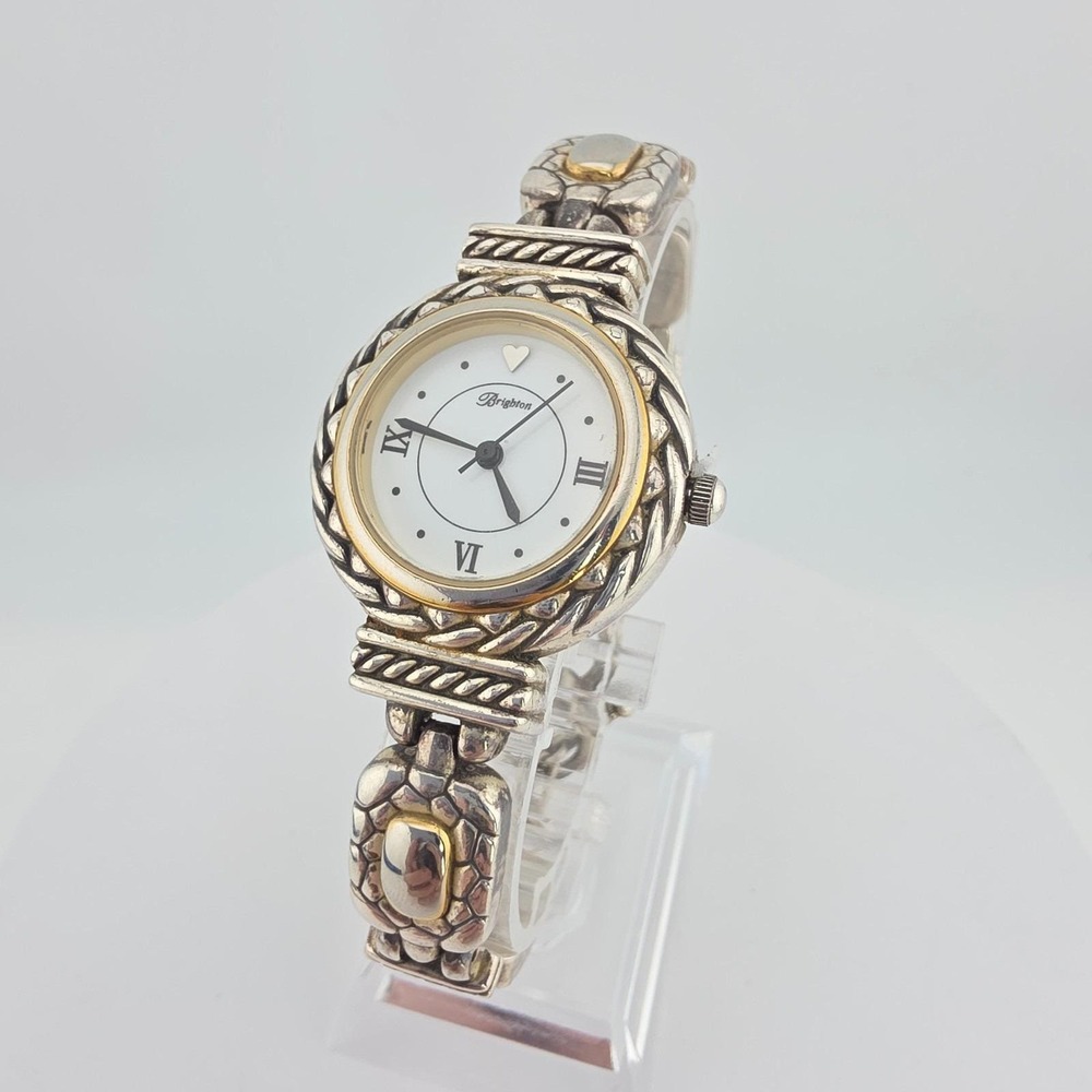 BRIGHTON 'Nantucket' Ladies Watch Pebble Braided Rope Silver Gold Plate 7.5"